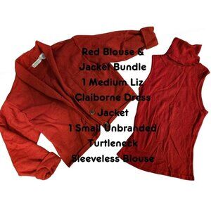 RED BLOUSE & JACKET BUNDLE - MEDIUM LIZ CLAIBORNE JACKET & SMALL COLLARED BLOUSE